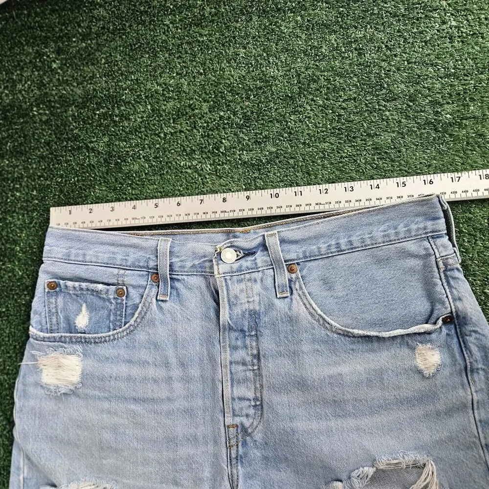 Levi's 501 Women Shorts W30(32) Blue Denim Cut Off Distressed Frayed Button Fly - Picture 12 of 13